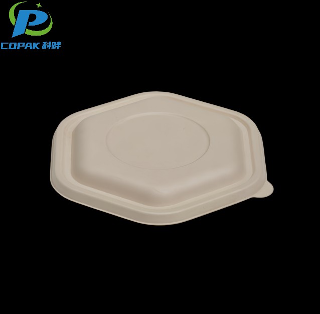 Biodegradable sugarcane pulp lid for round salad bowls