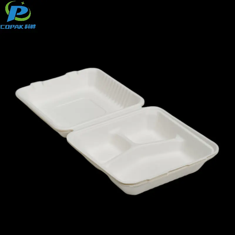 8inch 3 compartment compostable sugarcane Clamshell Containers