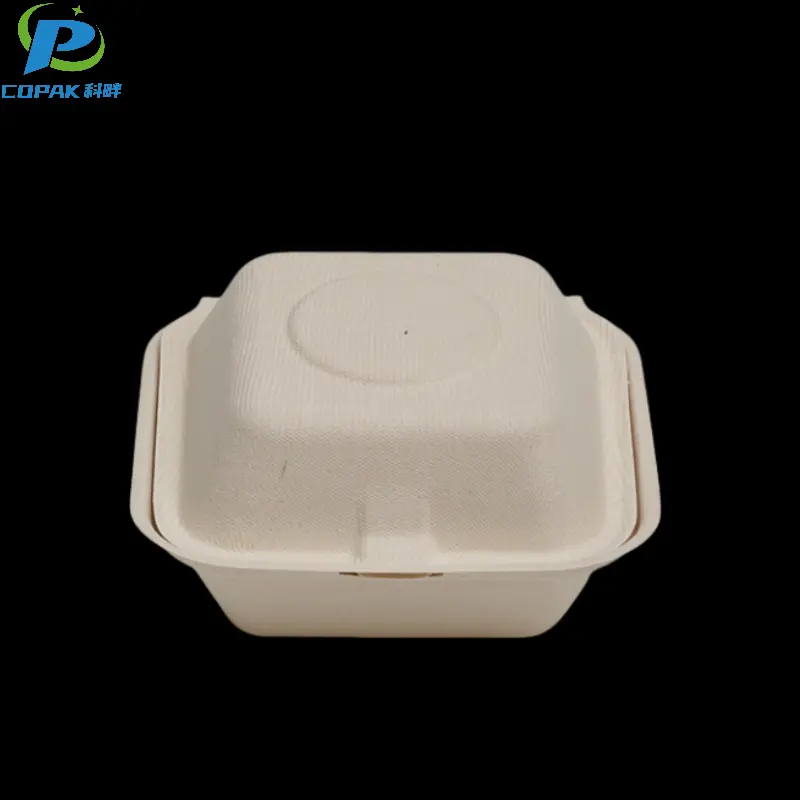 Compostable Bagasse Clamshell container for hamburger