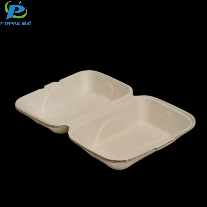 PFAS free biodegradable 9″×6″ Bagasse Clamshell