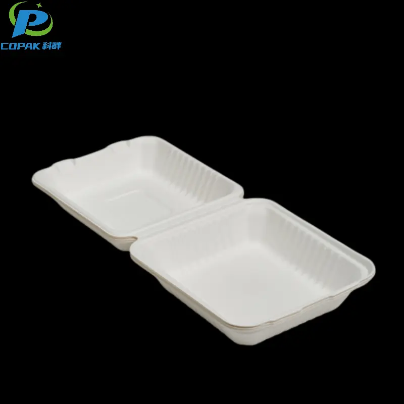 8” compostable sugarcane Clamshell Containers